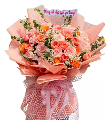 Bó Hoa Hồng Cam Phối Hồng Mừng Sinh Nhật Người Yêu