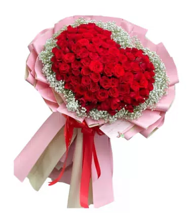 Bó Hoa Hồng Đỏ Trái Tim Nơ Hồng Lãng Mạn