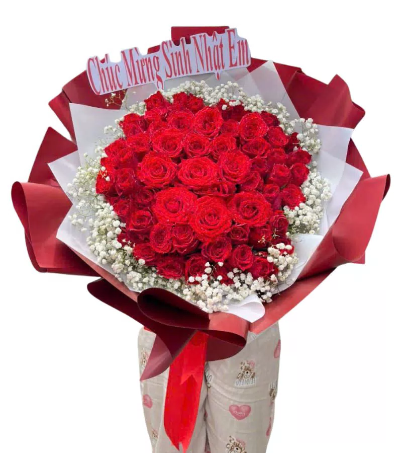 Bó Hoa Hồng Đỏ Tròn Chúc Mừng Sinh Nhật Em