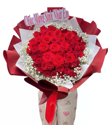 Bó Hoa Hồng Đỏ Tròn Chúc Mừng Sinh Nhật Em