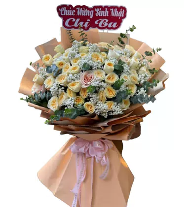 Bó Hoa Hồng Kem Vàng Chúc Mừng Sinh Nhật Chị Ba