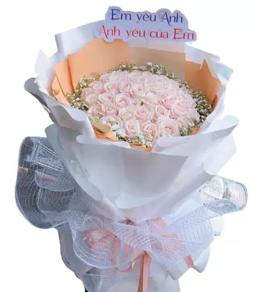 Bó Hoa Hồng Phấn Baby Trắng Em Yêu Anh