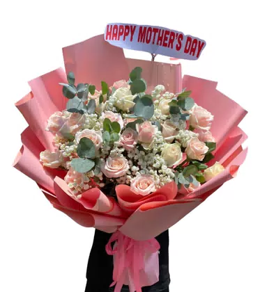 Bó Hoa Hồng Phấn Trắng Mừng Ngày Của Mẹ