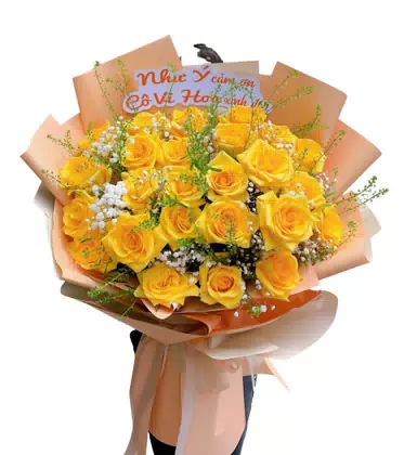 Bó Hoa Hồng Vàng Tươi Sáng Cảm Ơn Cô Giáo
