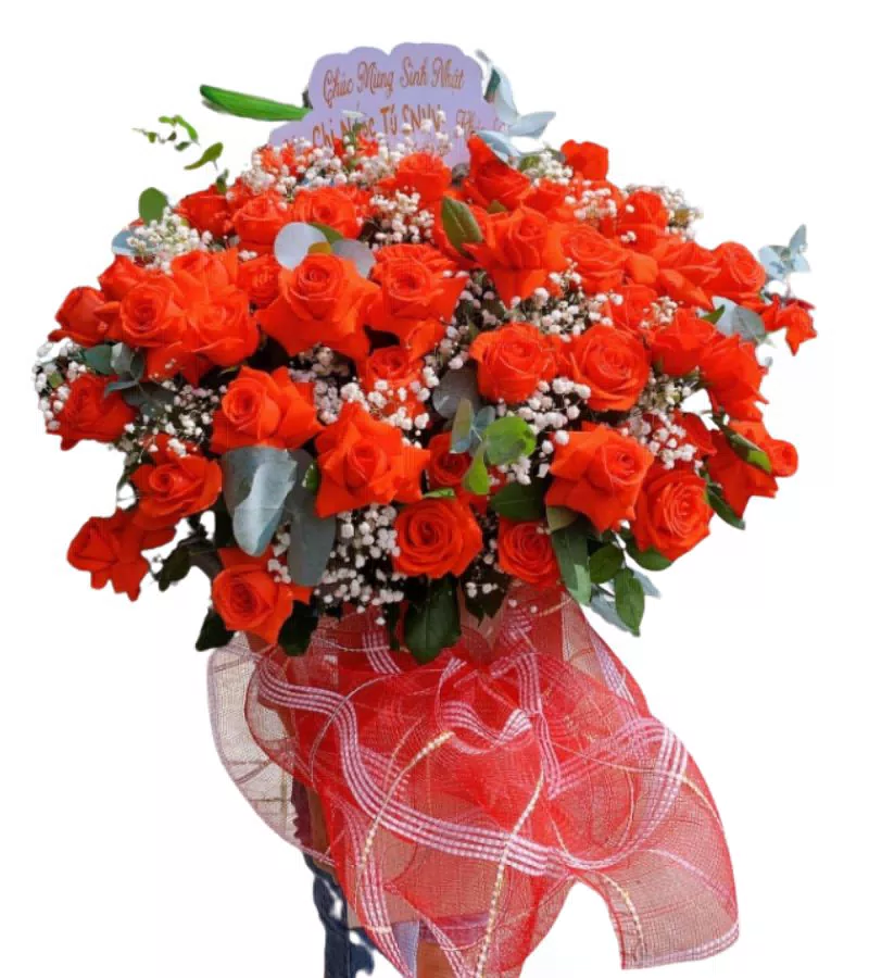Giỏ Hoa Hồng Cam Đỏ Chúc Mừng Sinh Nhật Rực Lửa
