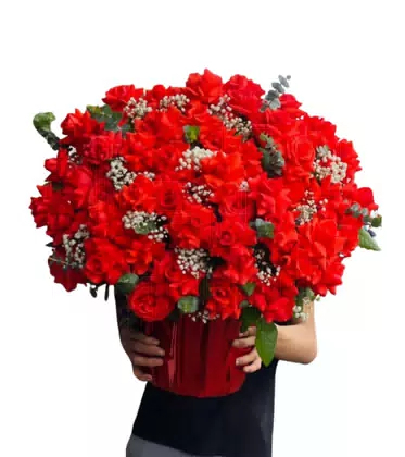 Giỏ Hoa Hồng Đỏ Bình Đỏ Rực Lửa Yêu Thương