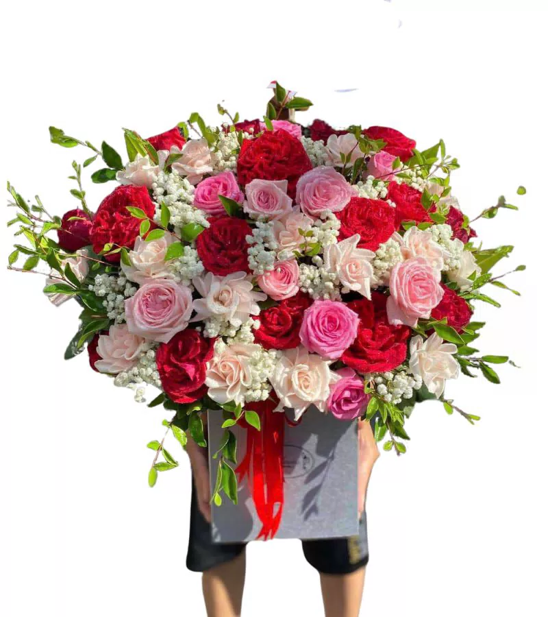 Giỏ Hoa Hồng Đỏ Hồng Phấn Trắng Đa Sắc