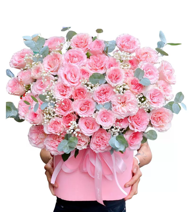 Giỏ Hoa Hồng Phấn Nhiều Cánh Ngọt Ngào