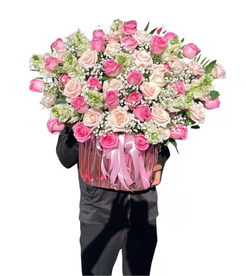Giỏ Hoa Hồng Phấn Trắng Sang Trọng Tặng Sinh Nhật