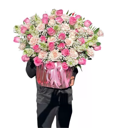 Giỏ Hoa Hồng Phấn Trắng Sang Trọng Tặng Sinh Nhật