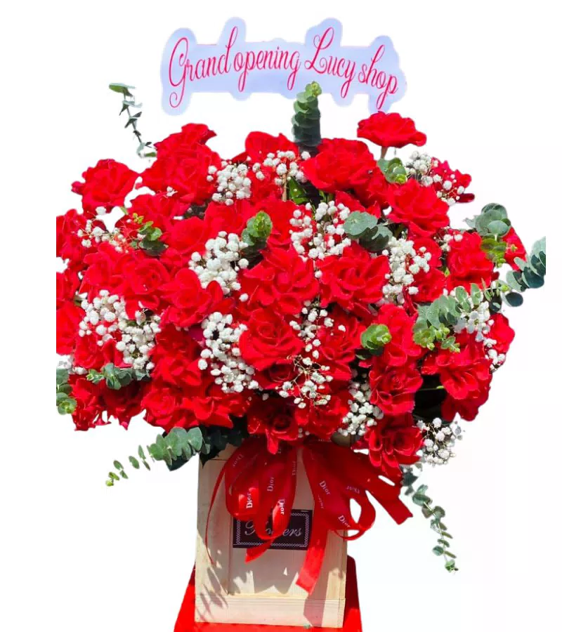 Giỏ Hoa Khai Trương Hồng Đỏ Rực Rỡ Grand Opening