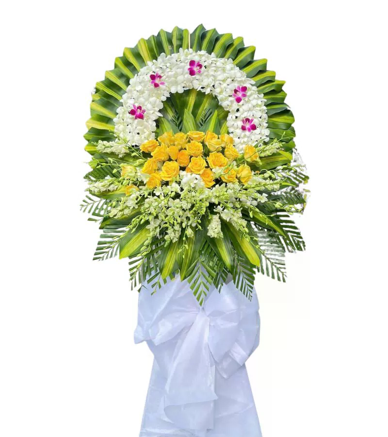 Kệ Hoa Chia Buồn 1 Tầng Vàng Trắng Phong Lan Trang Nghiêm