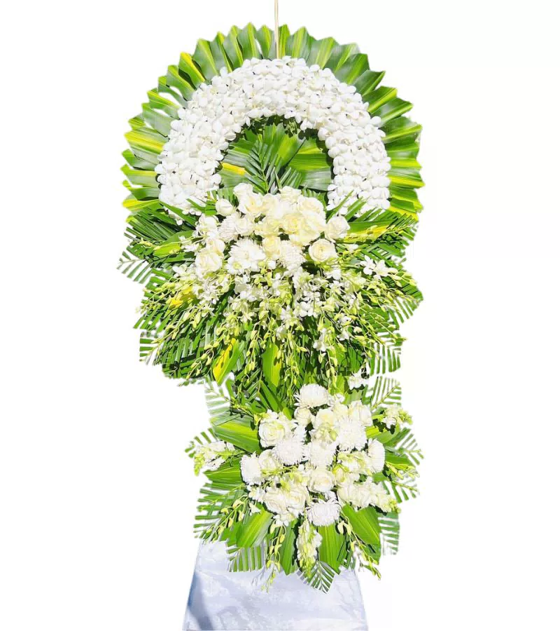 Kệ Hoa Chia Buồn 2 Tầng Cúc Hồng Trắng Tinh Khôi