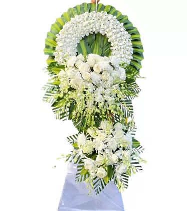 Kệ Hoa Chia Buồn 2 Tầng Cúc Trắng Hồng Trắng Cẩm Chướng