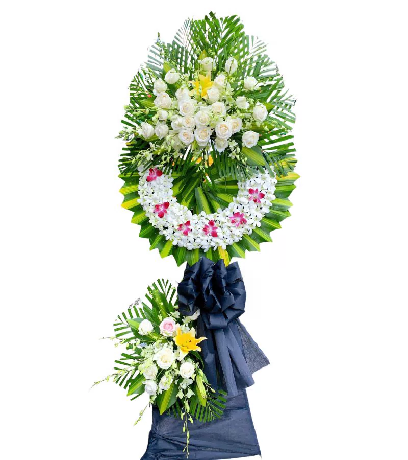 Kệ Hoa Chia Buồn 2 Tầng Hồng Trắng Lan Trắng Hồng Đỏ