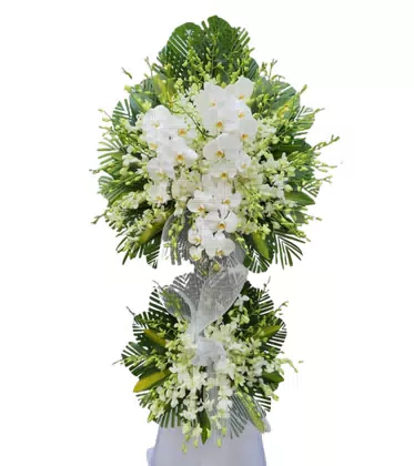 Kệ Hoa Chia Buồn 2 Tầng Lan Hồ Điệp Trắng Tinh Khôi