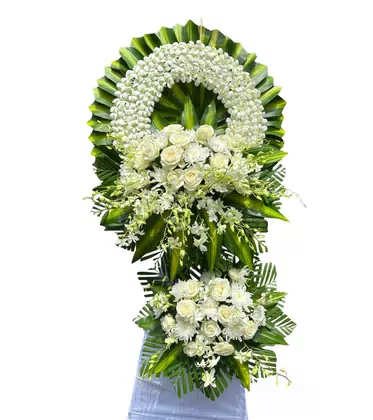 Kệ Hoa Chia Buồn 2 Tầng Lan Hồng Cúc Trắng Trang Nghiêm