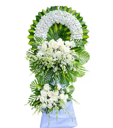 Kệ Hoa Chia Buồn 2 Tầng Lan Trắng Hồng Trắng Thanh Nhã