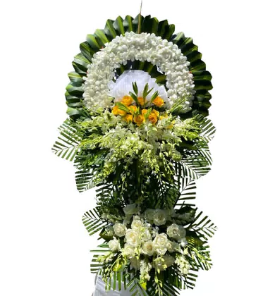 Kệ Hoa Chia Buồn 2 Tầng Lan Trắng Hồng Vàng Nhạt Nhàng
