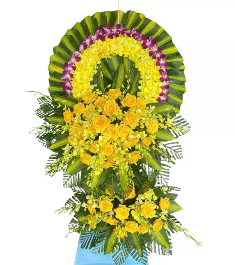 Kệ Hoa Chia Buồn 2 Tầng Lan Vàng Tím Hồng Vàng Rực Rỡ