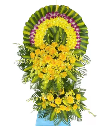Kệ Hoa Chia Buồn 2 Tầng Lan Vàng Tím Hồng Vàng Rực Rỡ