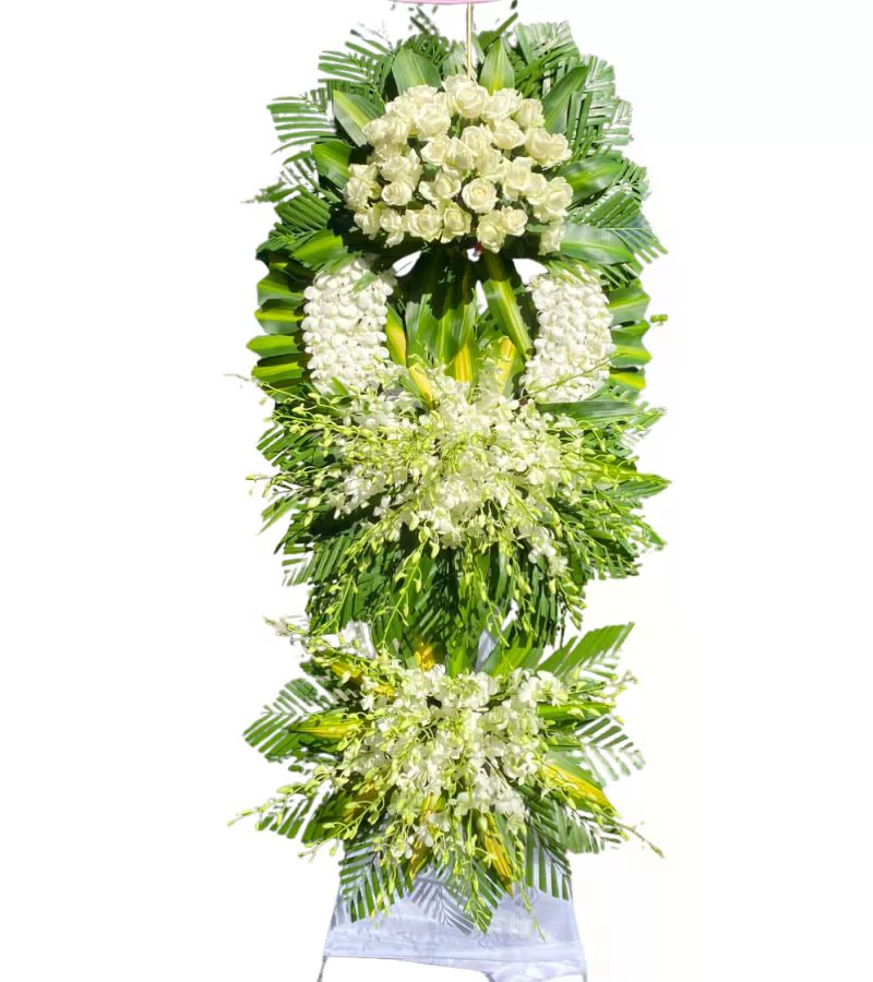 Kệ Hoa Chia Buồn 3 Tầng Hồng Trắng Lan Trắng Trang Nghiêm