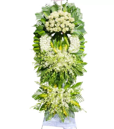 Kệ Hoa Chia Buồn 3 Tầng Hồng Trắng Lan Trắng Trang Nghiêm