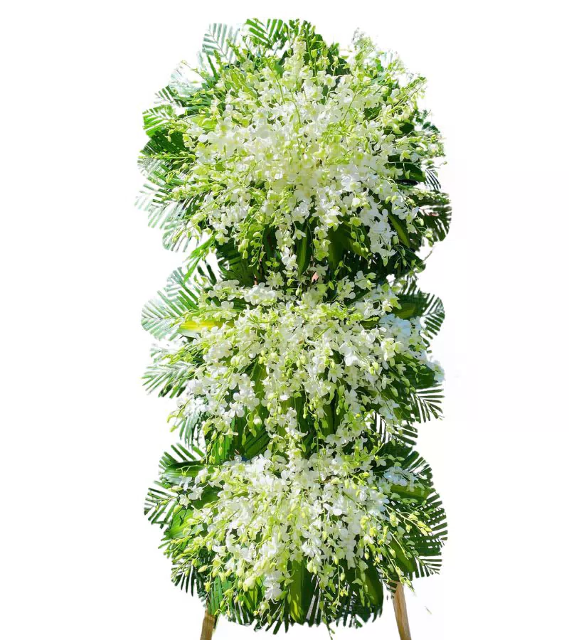 Kệ Hoa Chia Buồn 3 Tầng Lan Trắng Thanh Khiết Trang Nghiêm