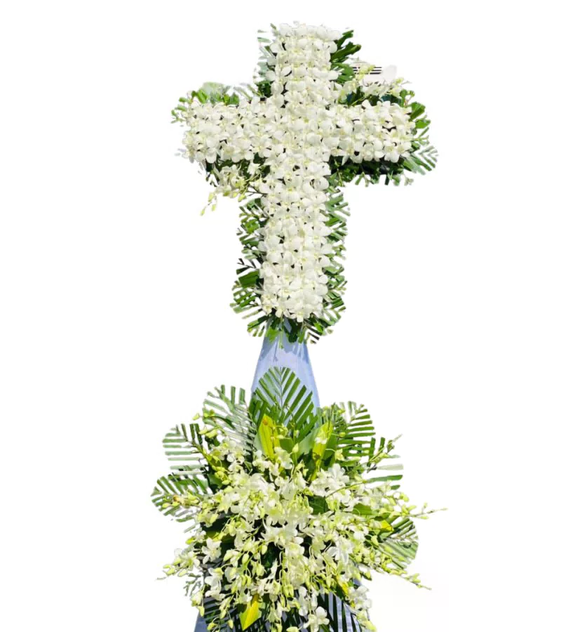 Kệ Hoa Chia Buồn Hình Thánh Giá Lan Trắng