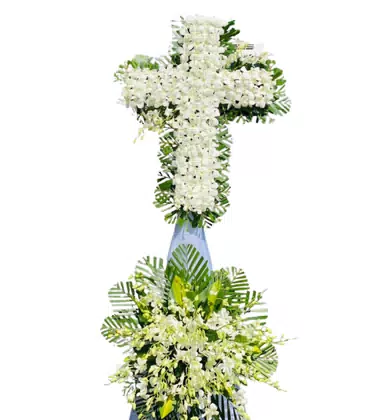 Kệ Hoa Chia Buồn Hình Thánh Giá Lan Trắng