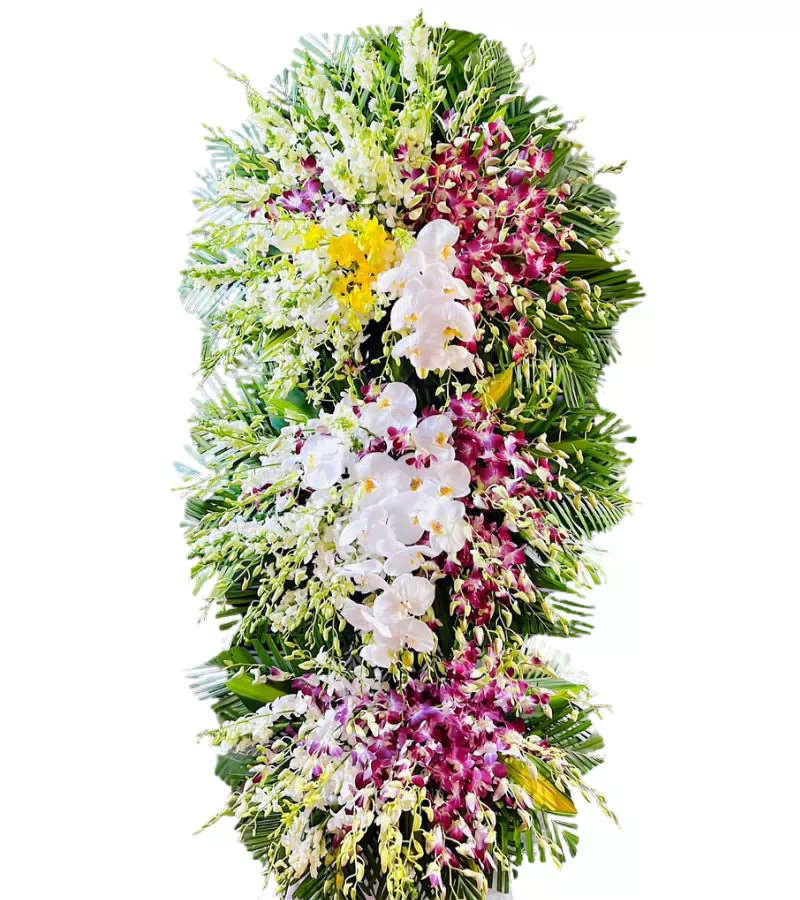 Kệ Hoa Chia Buồn Lan Đa Sắc Tím Trắng Vàng