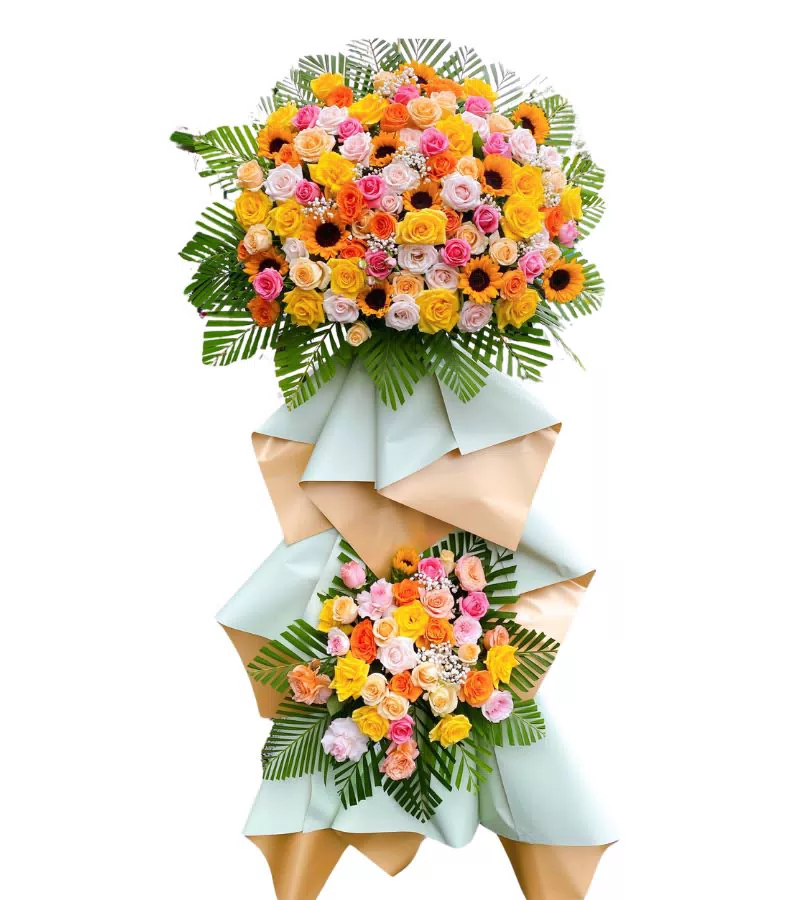 Kệ Hoa Khai Trương 2 Tầng Đa Sắc Hướng Dương Nổi Bật