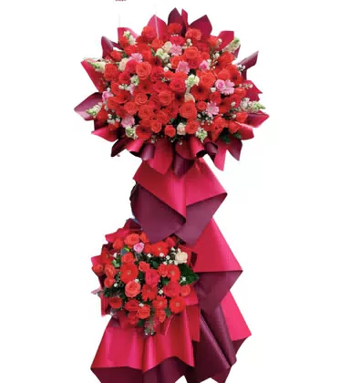 Kệ Hoa Khai Trương 2 Tầng Đỏ Mận Sang Trọng