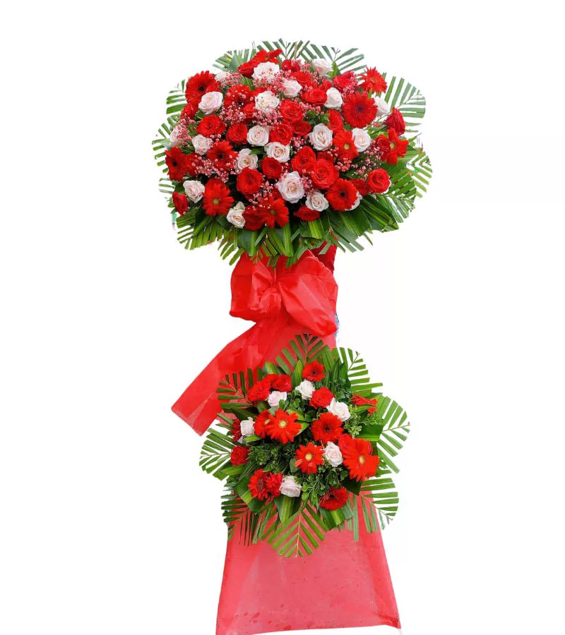 Kệ Hoa Khai Trương 2 Tầng Đỏ Trắng Rực Rỡ