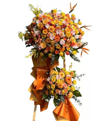 Kệ Hoa Khai Trương 2 Tầng Hồng Vàng Cam Rực Rỡ