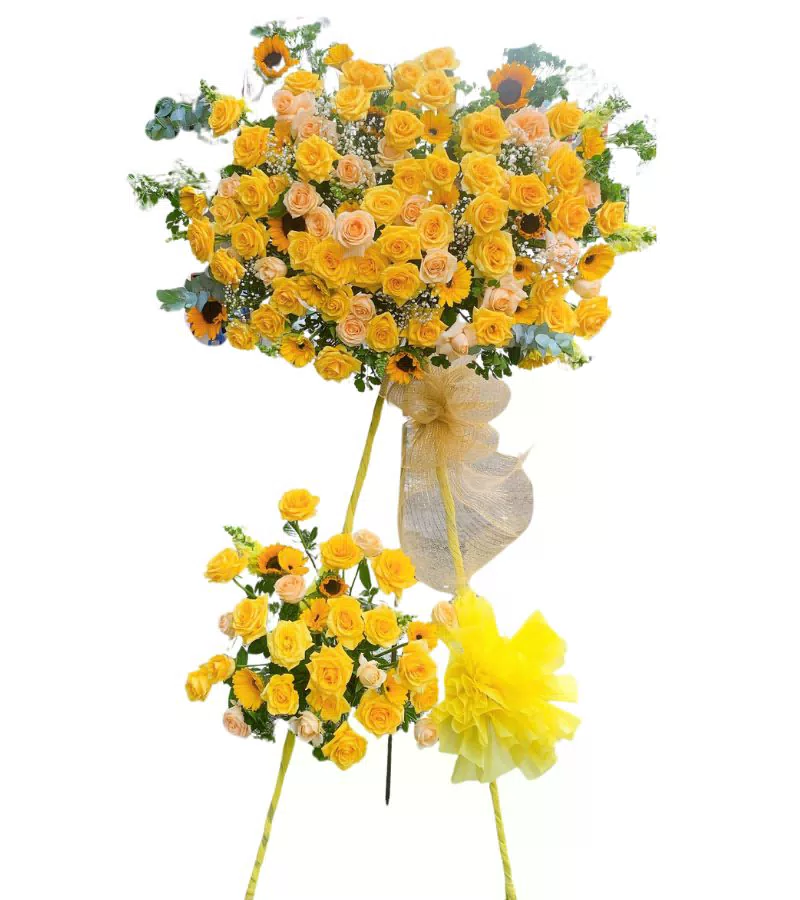 Kệ Hoa Khai Trương 2 Tầng Vàng Hướng Dương Rực Rỡ