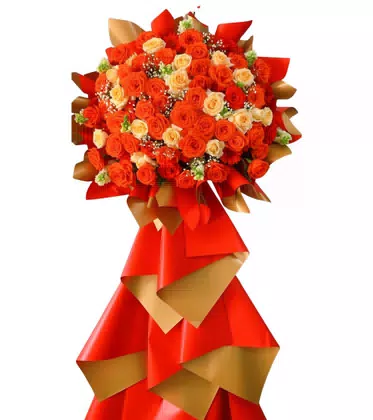 Kệ Hoa Khai Trương Cam Đỏ Ánh Kim Sang Trọng