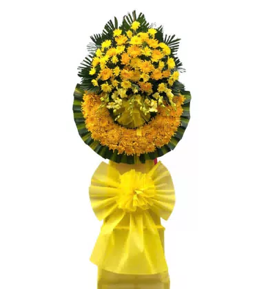 Vòng Hoa Chia Buồn Cúc Vạn Thọ Vàng Nơ Vàng