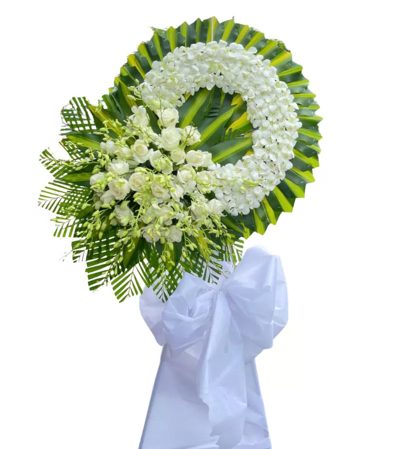 Vòng Hoa Chia Buồn Lan Trắng Hồng Trắng Tinh Khôi