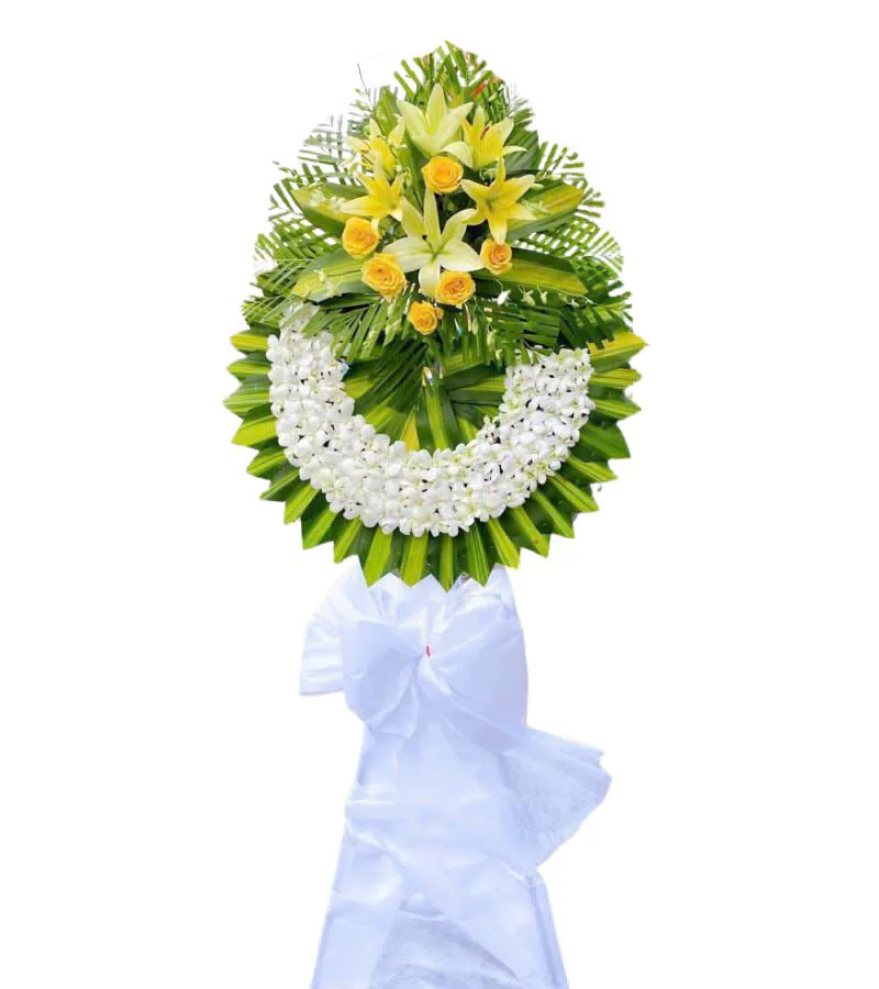 Vòng Hoa Chia Buồn Ly Vàng Lan Trắng Hồng Vàng Trang Nghiêm