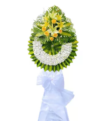 Vòng Hoa Chia Buồn Ly Vàng Lan Trắng Hồng Vàng Trang Nghiêm