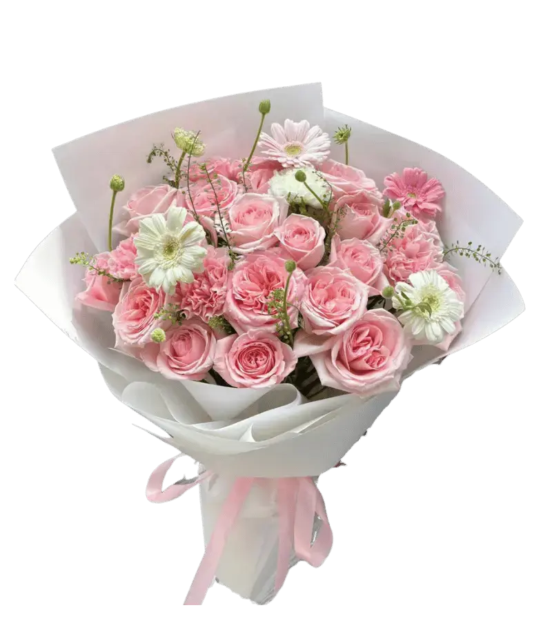 Bó hoa hồng phấn hoa cúc đồng