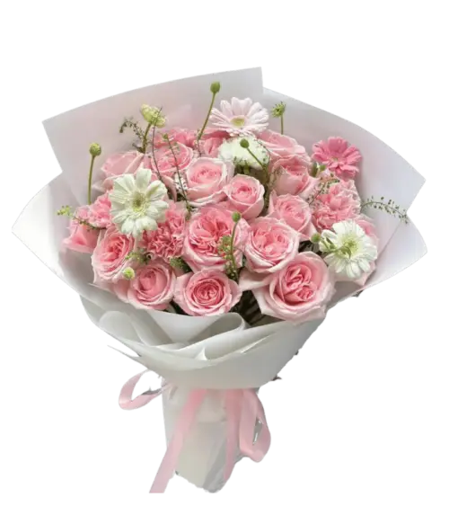 Bó hoa hồng phấn hoa cúc đồng