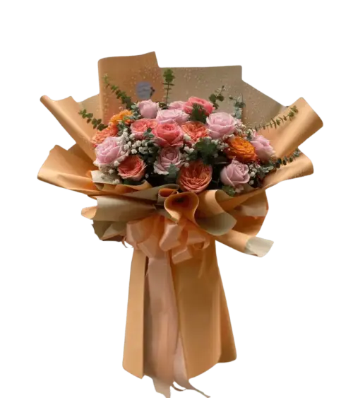 Bó hoa hồng phối cam hồng