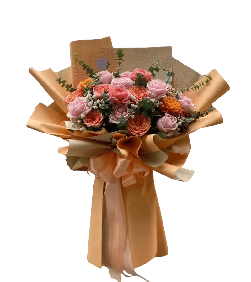 Bó hoa hồng phối cam hồng
