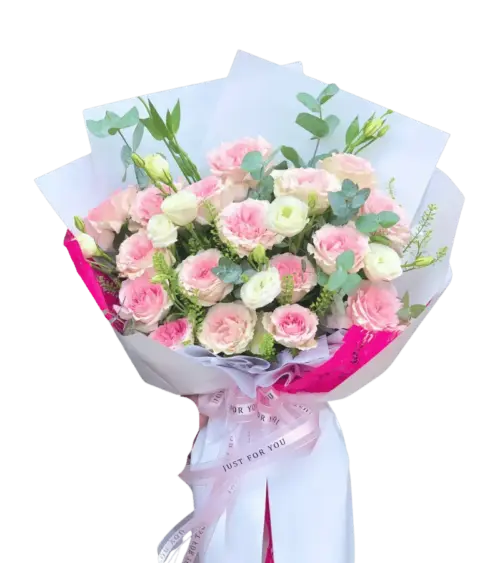 Bó hoa mẫu đơn hồng trắng