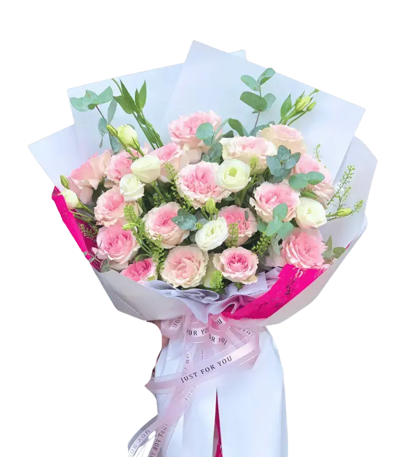 Bó hoa mẫu đơn hồng trắng