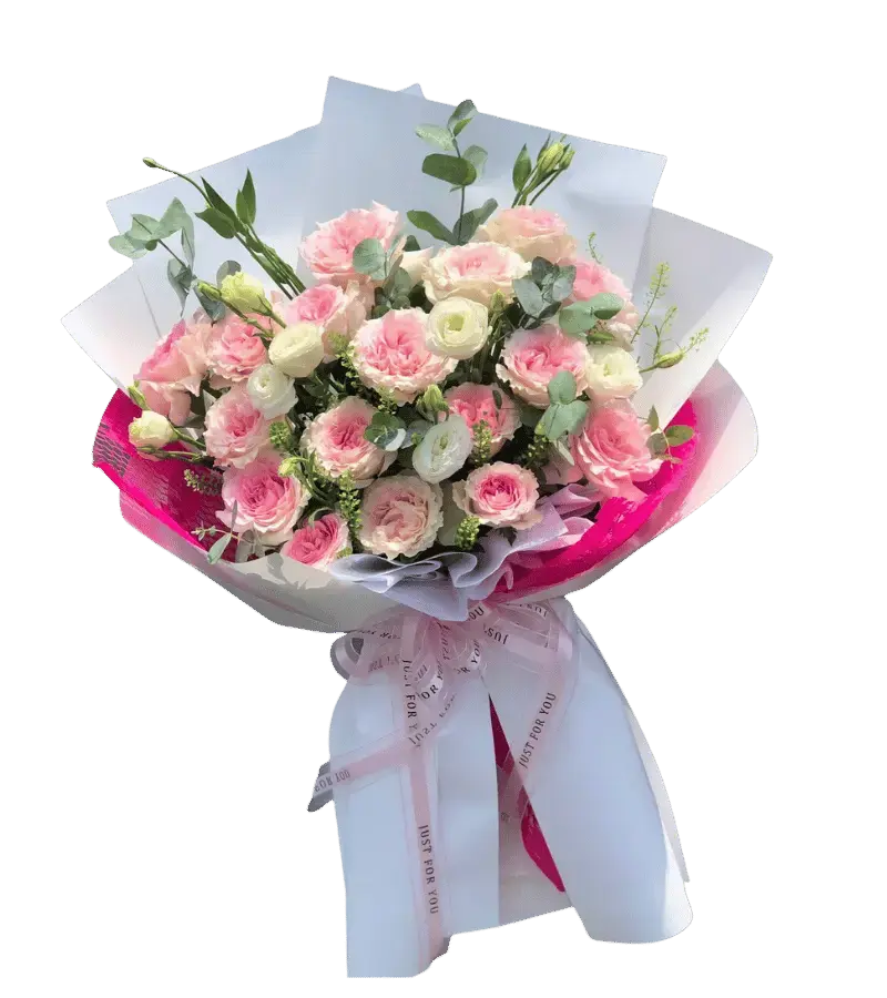 Bó hoa hồng đỏ xen hoa cát tường vàng