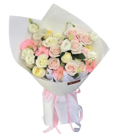 Bó hoa pastel đồng tiền hồng