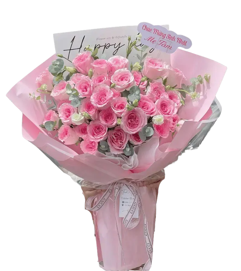 Bó hoa hồng phấn mừng sinh nhật mẹ